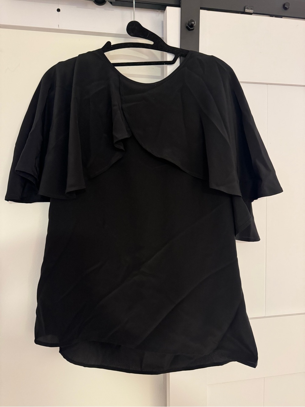 Elegant Black Ruffle Cape-Sleeve Blouse